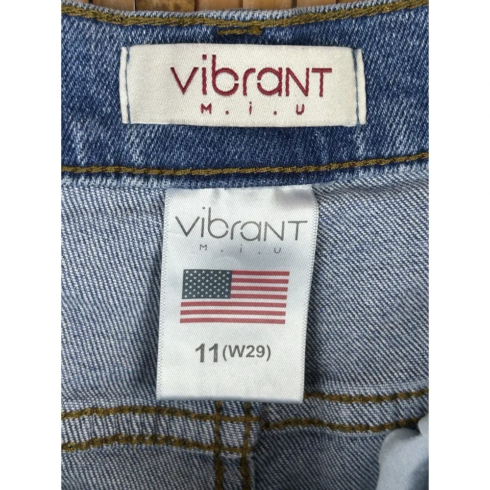 Vibrant MIU Jeans Women Size 11 Distressed High Waist Blue Straight Leg‎ 29x32 - Picture 13 of 16